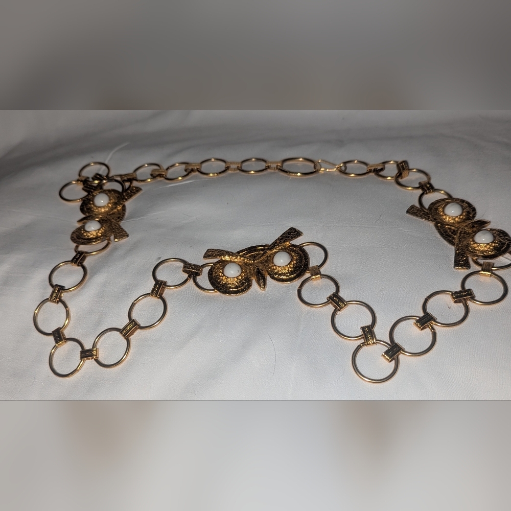 Gold Chain Link Belt with Owl Accents